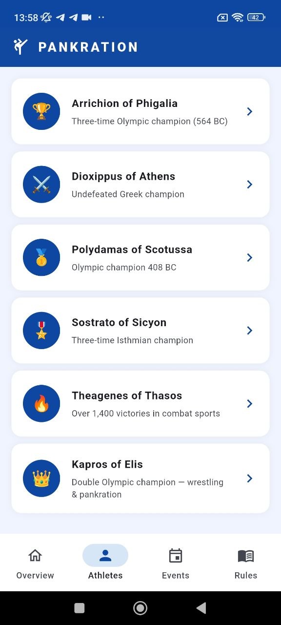 Combat Art athlete detail screen